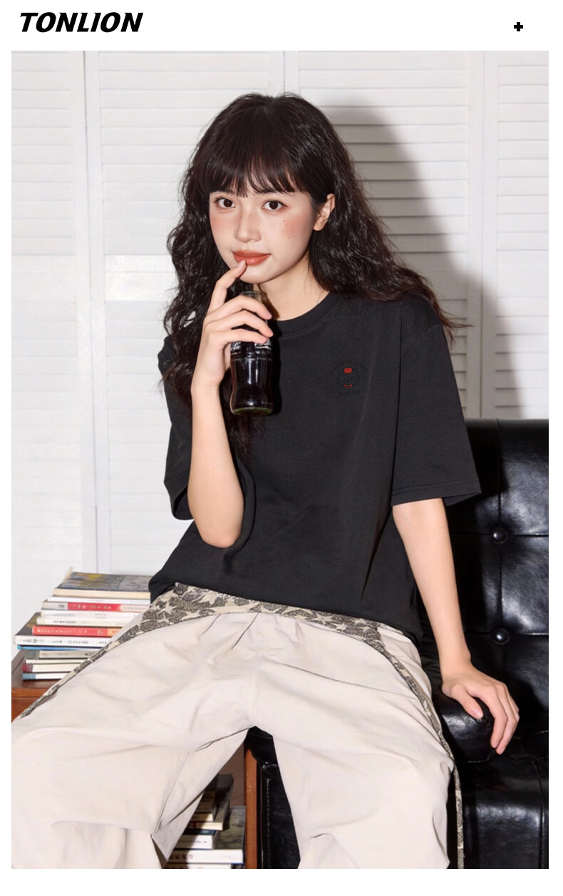 TonLion Cotton Short Sleeve T-Shirt Women New Loose Slim Fit Petite Casual Letter Print Trendy Half Sleeve Top 8