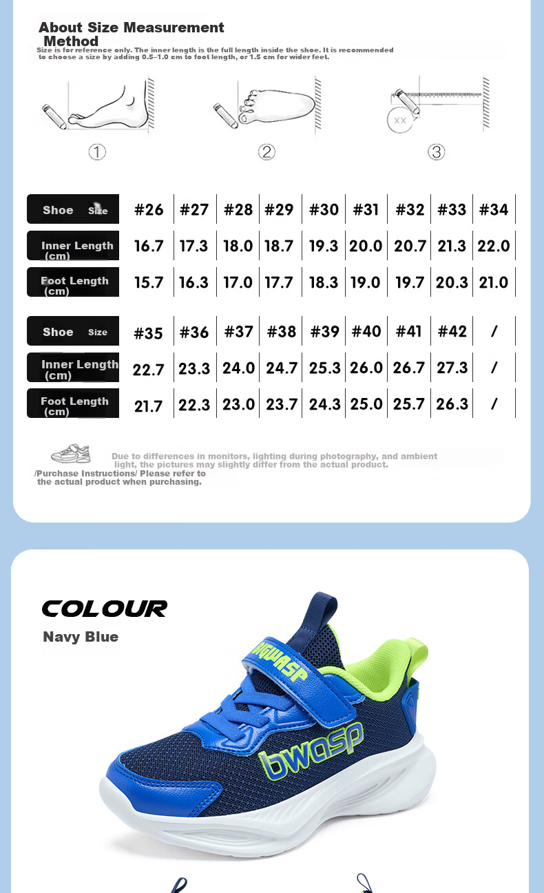 BIG WASP Boys' Sports Shoes 2026 Spring New Running Shoes D112621683K Deep Blue (Single Mesh) Size 32 12