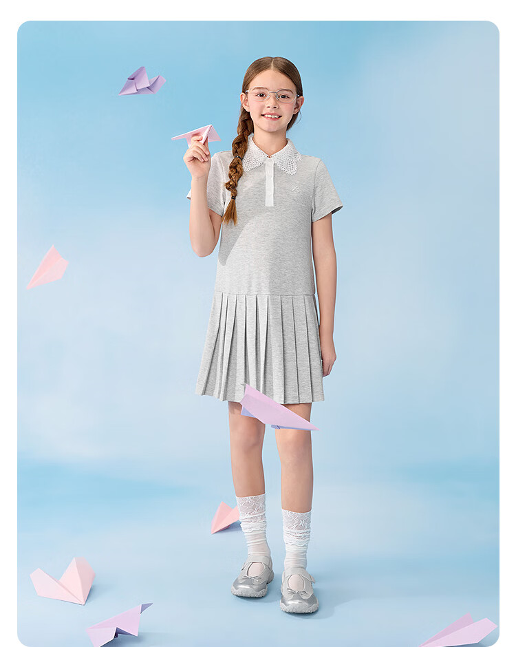 Balabala Girls Dress Children's Dress 2026 Summer Big Kids Academy A-line POLO Dress Sweet 21
