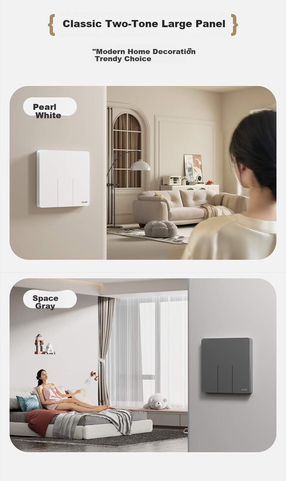 AUX Wireless Switch No Wiring Dual Control Smart Remote Control Stick-on Home Mother-Child Panel Light Controller White Single-Gang + 1 Stick-on Pad 12