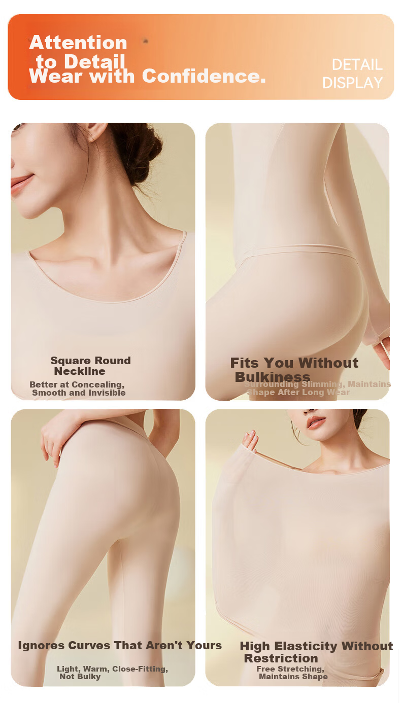 Neixiaoban Seamless Thermal Base Layer Women's Thin Heat-Generating Skin-Enhancing Autumn Winter Invisible Underwear Set 11