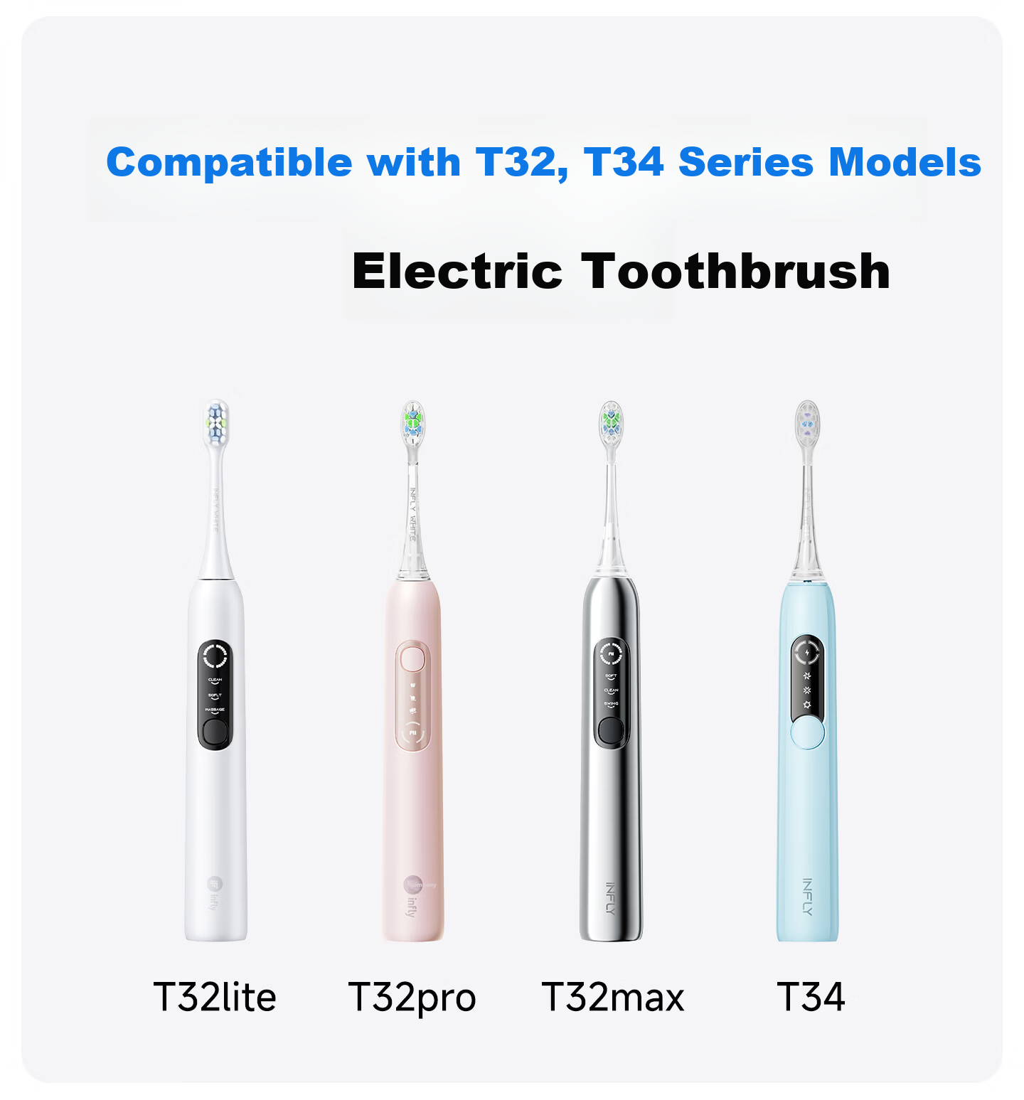 Infly T32/T34 Series Electric Toothbrush Heads - Transparent Gum Care Type - Pack of 2 2