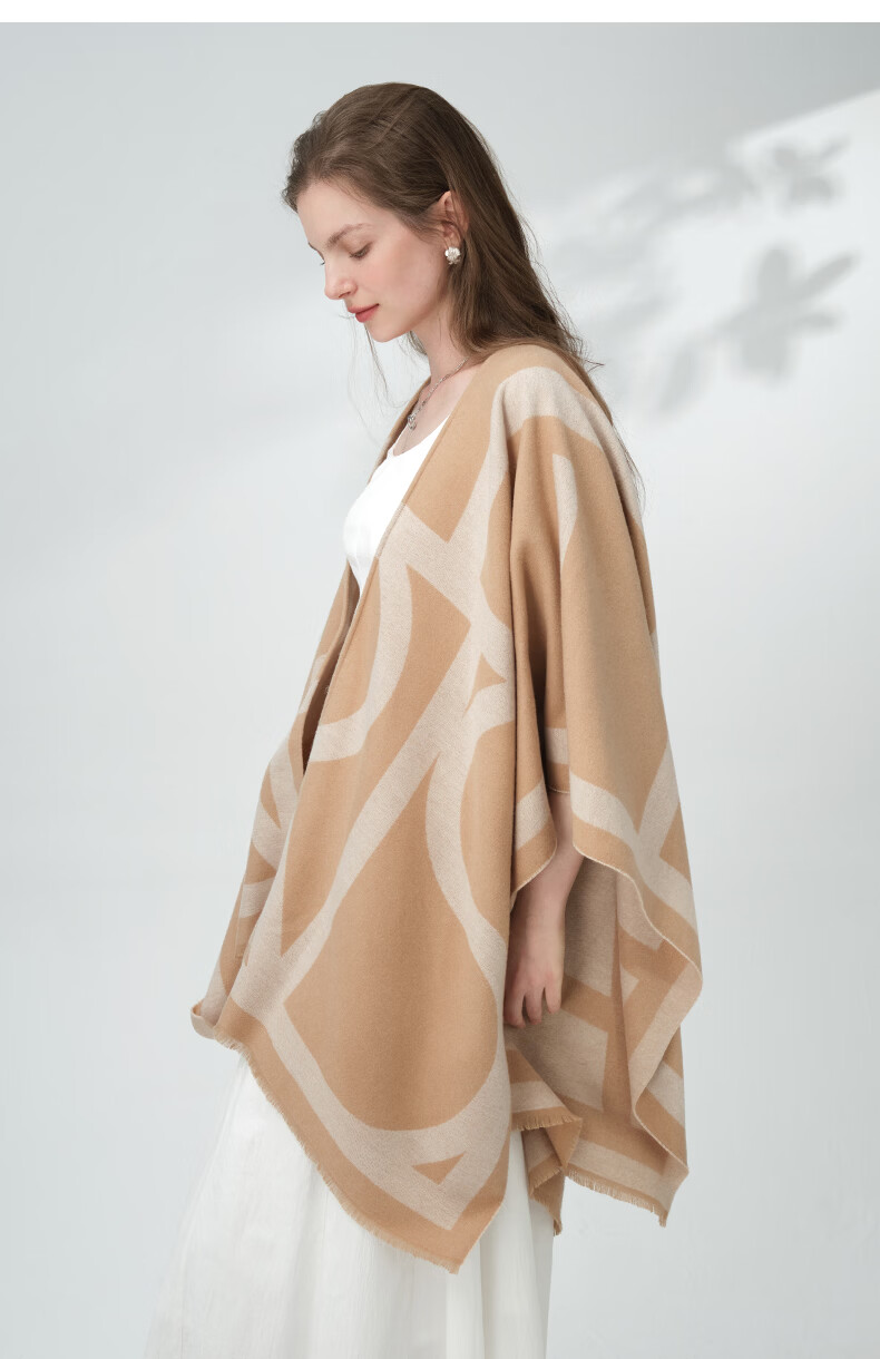 ELLE Women's Shawl French Elegant Temperament Jacquard Scarf for Air-conditioned Rooms Four Seasons Gift for Mom Camel Color 20