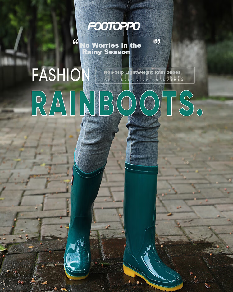 FOOTOPPO Women's Waterproof Rain Boots Fleece-Lined Mid-Calf High Tube Rubber Shoes Adult Waterproof Long Boots 1
