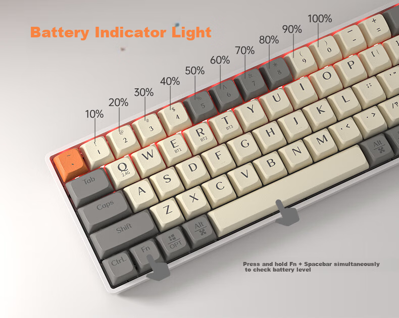 Langtu GK65 Mechanical Keyboard Wired/Wireless/Bluetooth Tri-mode 65-Key Gaming Keyboard for PC Office Tablet Milk White Blue Switch 6