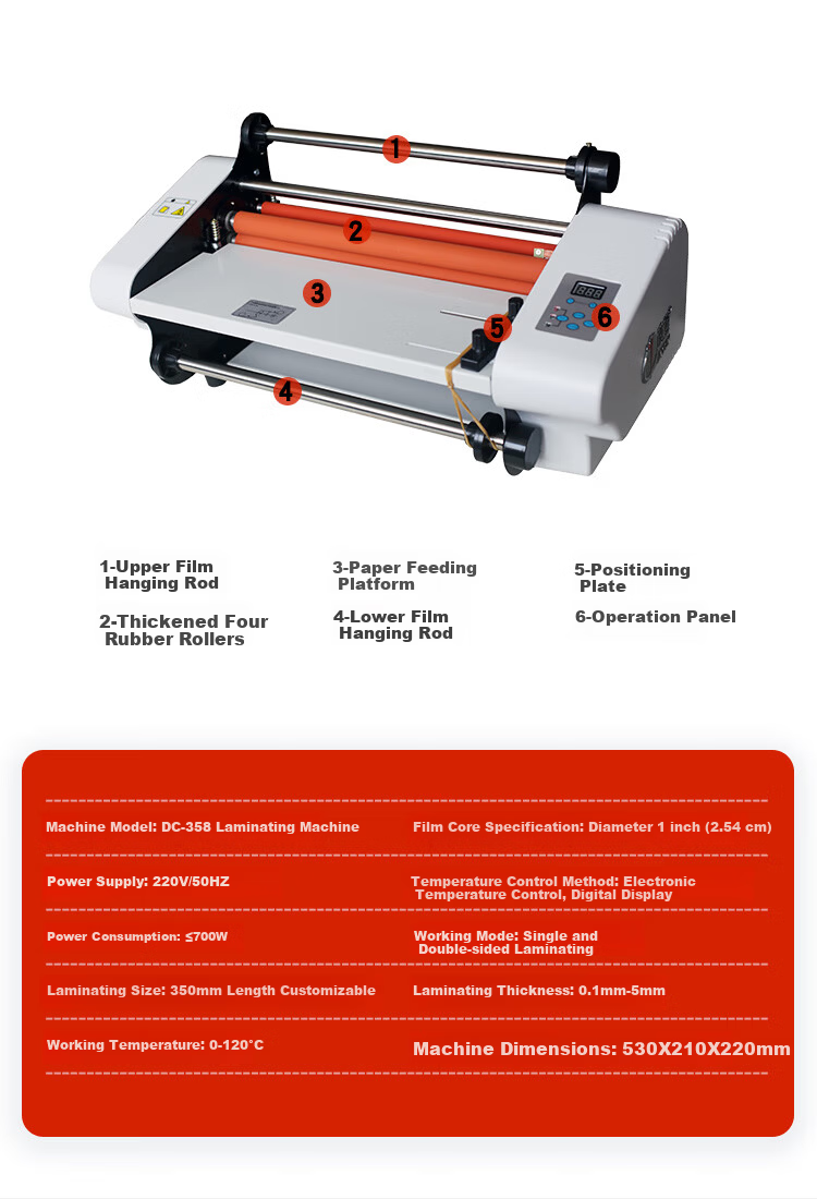 DOCON DC-358 Laminating Machine Thermal Laminator Electronic Temperature Control Single and Double-Sided Laminator 350mm 3