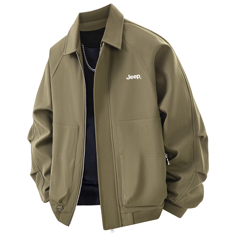 JEEP Men's Spring Autumn Workwear Jacket Loose Fit Outdoor Shirt Green Brown XL