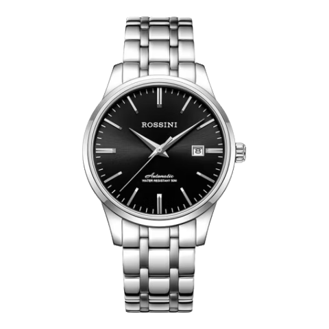 ROSSINI Men's Mechanical Watch, Birthday Gift, Business Casual Style with Black Dial And Steel Strap, Model 525701