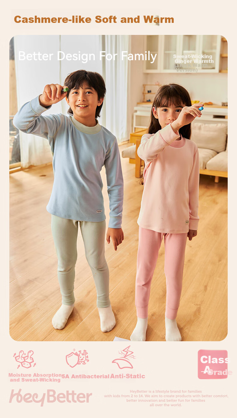 HeyBetter Thick Warm Ginger Heated Children's Thermal Underwear Set Suitable for -15°~0°C 2