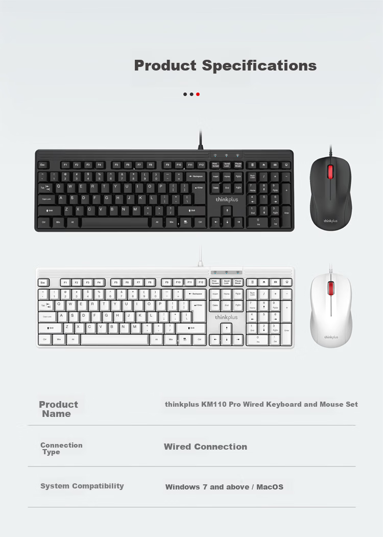 Lenovo ThinkPlus Wireless Keyboard and Mouse Set Full-Size Classic Think Red Dot Keyboard Business Computer Laptop Keyboard KM115 Pro 7