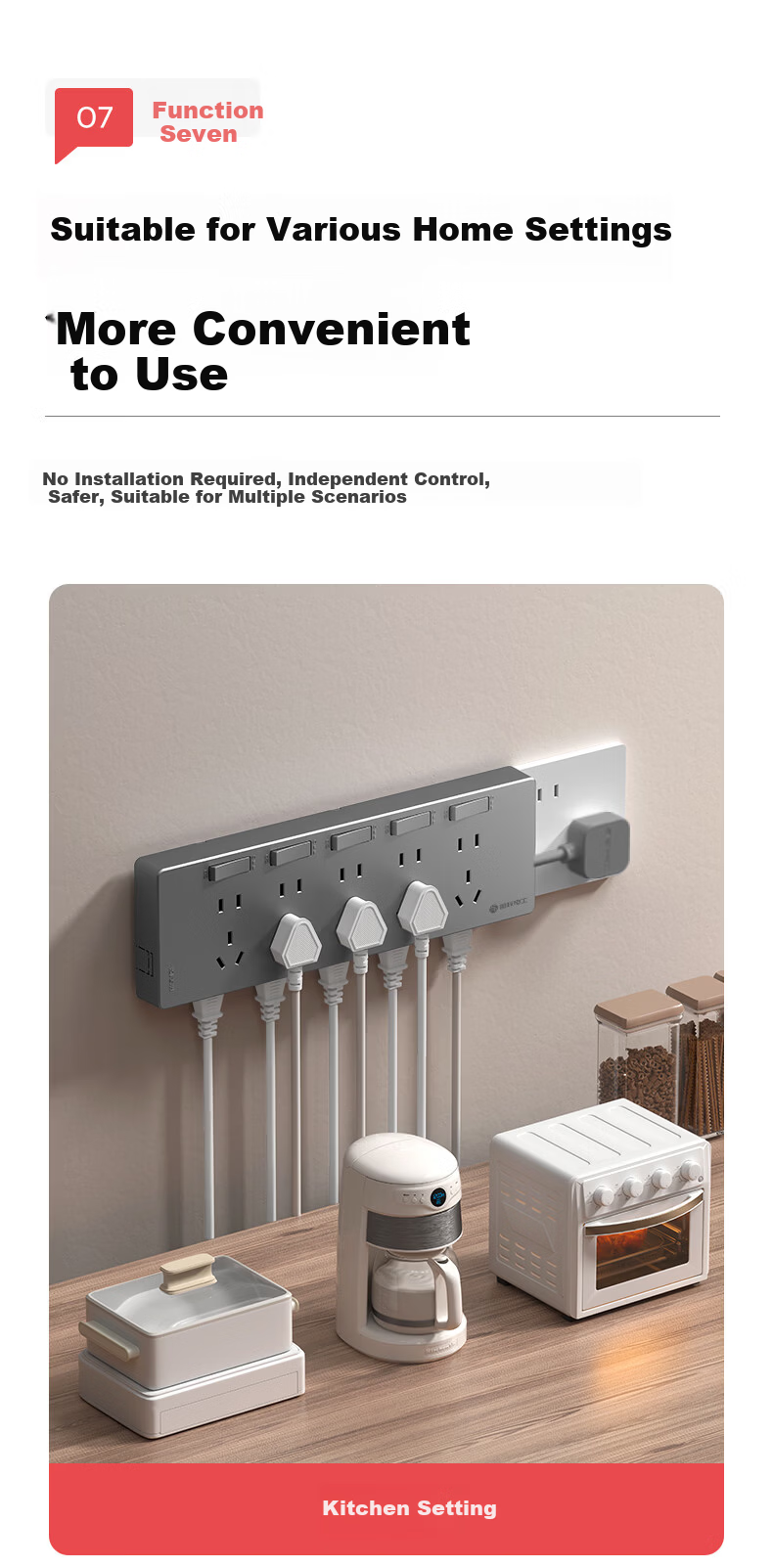 International Electric Multi-Port Wall-Mounted Wireless Extension Socket Expander Power Strip Panel Right-to-Left Expansion White 10
