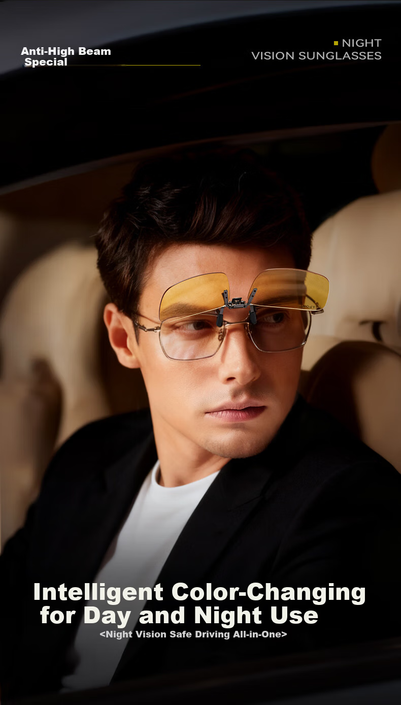 Jiaboli Night Vision Clip-On Polarized Photochromic Sunglasses for Driving, Unisex Flip-Up Day and Night Use Glasses 6