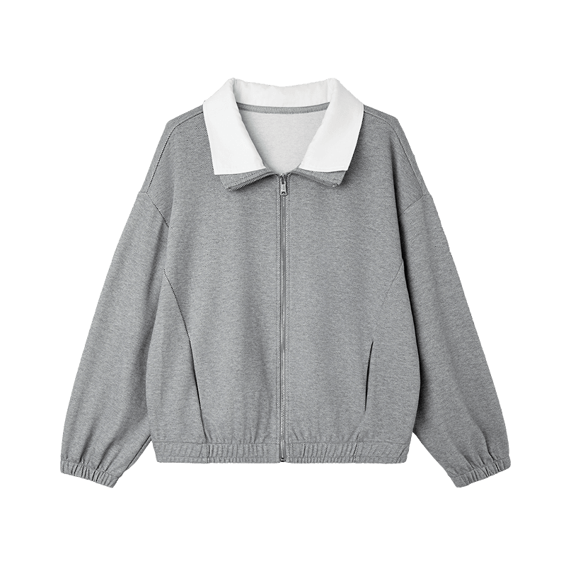 Demana [Instant Out Series] Spring Cloud Cotton Color-Block Lapel Drop Shoulder Loose Fit Petite Women's Jacket