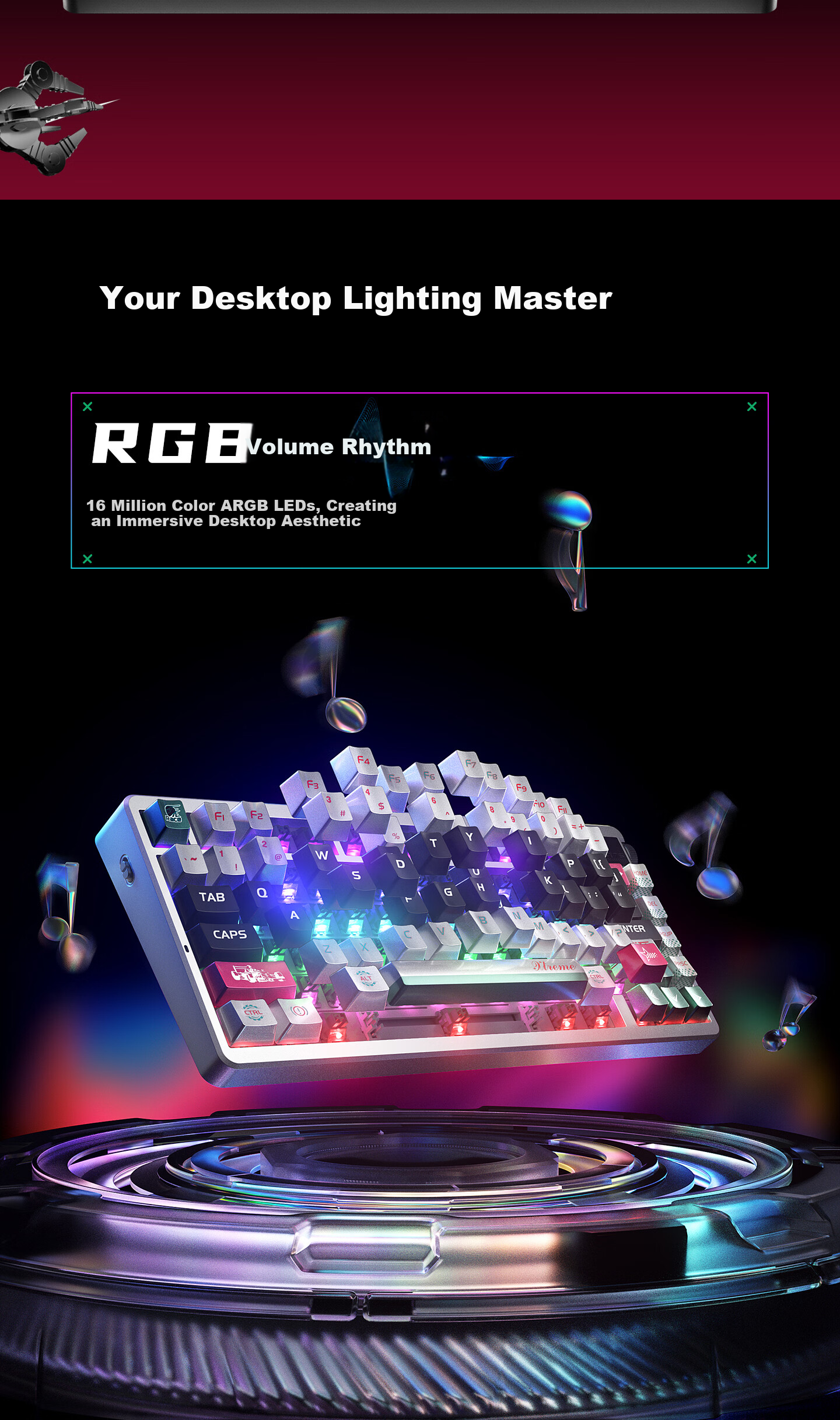 HP GT75 Mechanical Keyboard Wireless Wired Bluetooth Tri-Mode Gasket Custom Gaming Keyboard E-sports Computer Office 75-Key with Knob Quantum Silver Sundae Switch 6