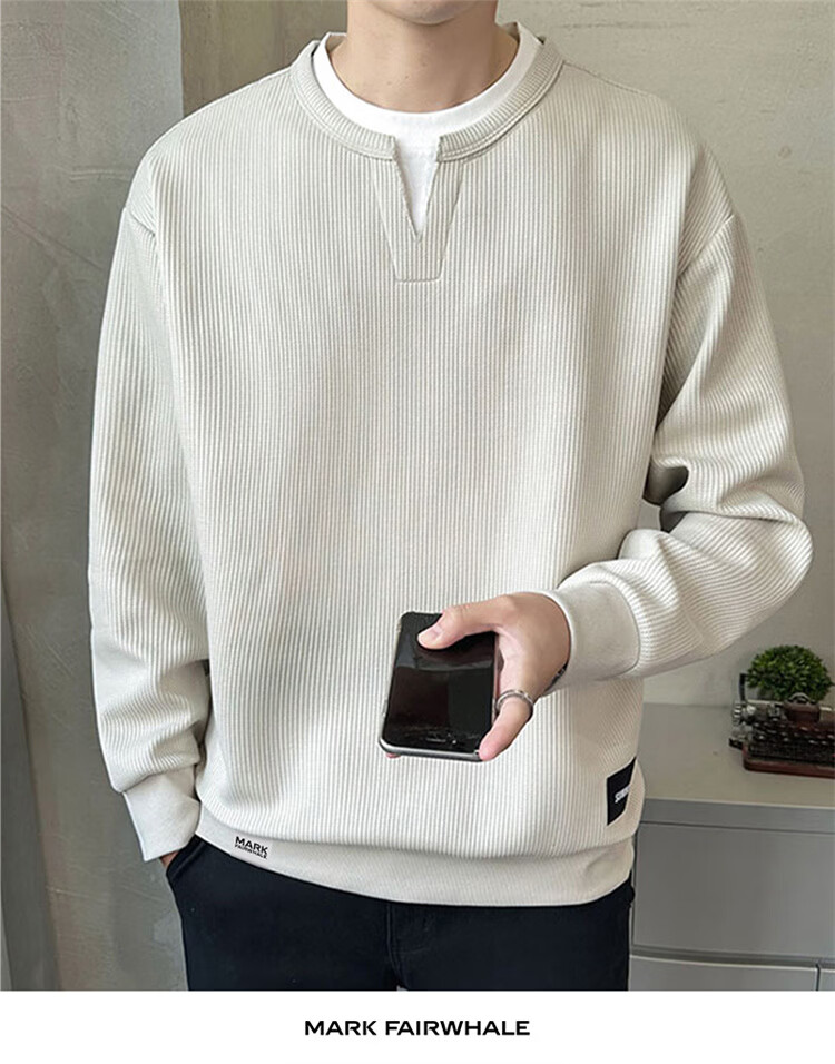 MARK FAIRWHALE Men's Sweatshirt Spring and Autumn Trendy Casual Two-in-One Long Sleeve T-Shirt Jacket Apricot M 4