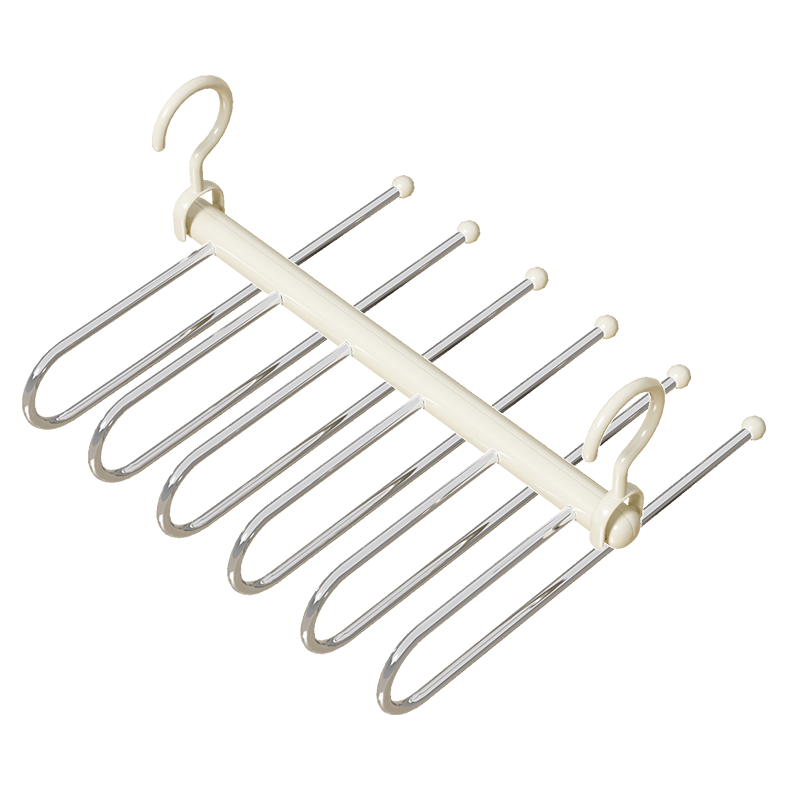 Baicaoyuan Foldable Pants Hanger, Multi-Functional Household Multi-Layer Pants Rack, Seamless Hanger Storage Solution, 6-Rod White