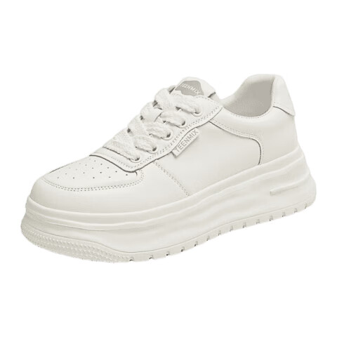 TEENMIX Women's Thick Sole White Sneakers Breathable Casual Shoes New Beige Size 36