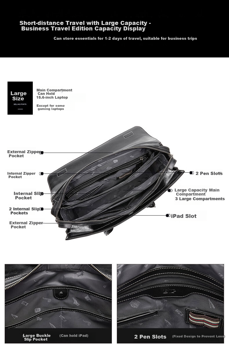 BVP Business Casual Leather Briefcase for Men Large Capacity Laptop Bag Shoulder Crossbody Bag 13