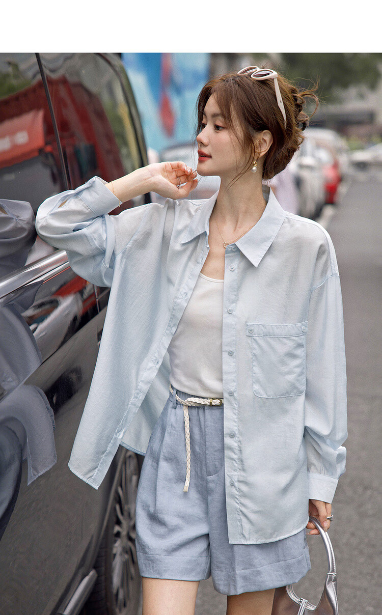 MT Intellectual Style Spring Korean Design Pocket Lapel Long Sleeve Loose Slimming Women's Shirt 4