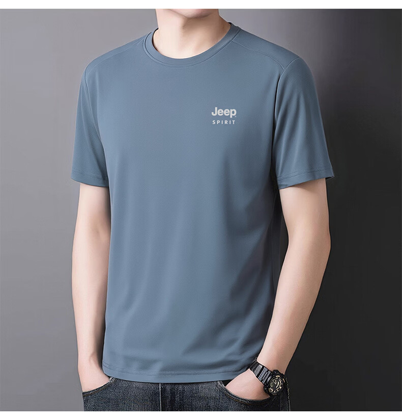 JEEP SPIRIT Men's Short Sleeve T-Shirt Summer Ice Silk Running Fitness Sports Quick-Dry Breathable Top White M 11