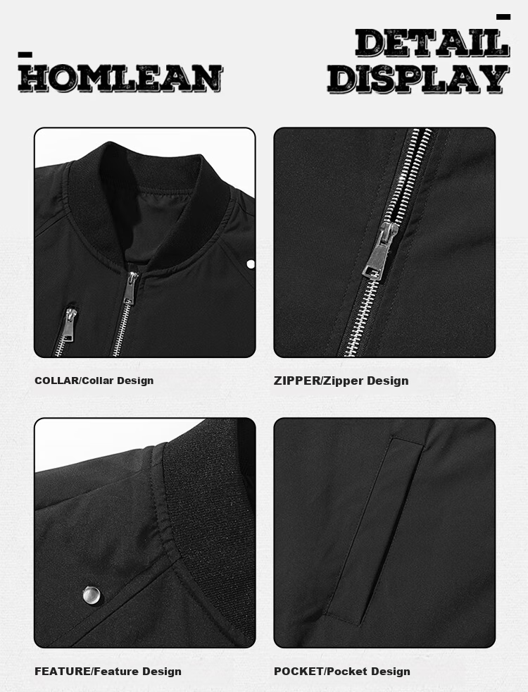 Homlean Men's Casual Jacket Autumn Versatile Loose Fit Long Sleeve Coat Simple Workwear HF58 Phantom Black L 6