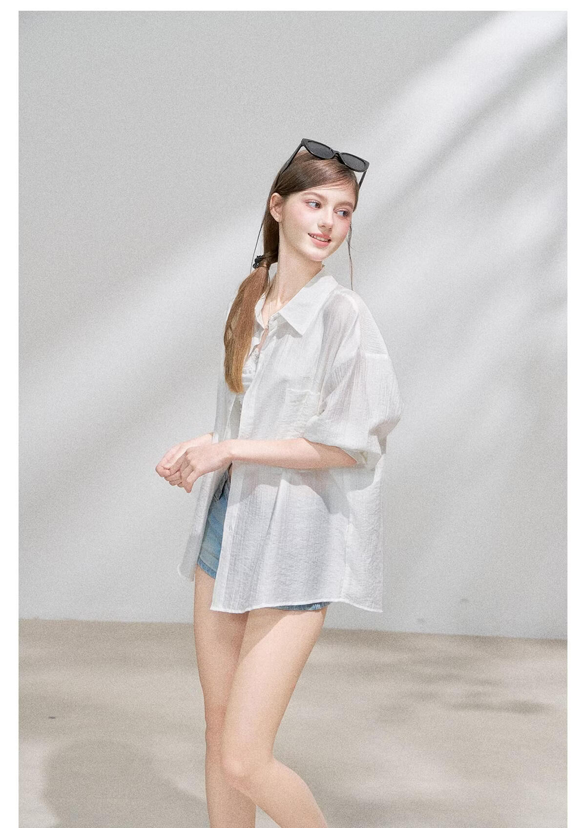 ICH MODE "Spring Light Leisure" Lyocell Sun Protection Long Sleeve Shirt Women Lazy Style Thin Jacket White M 43