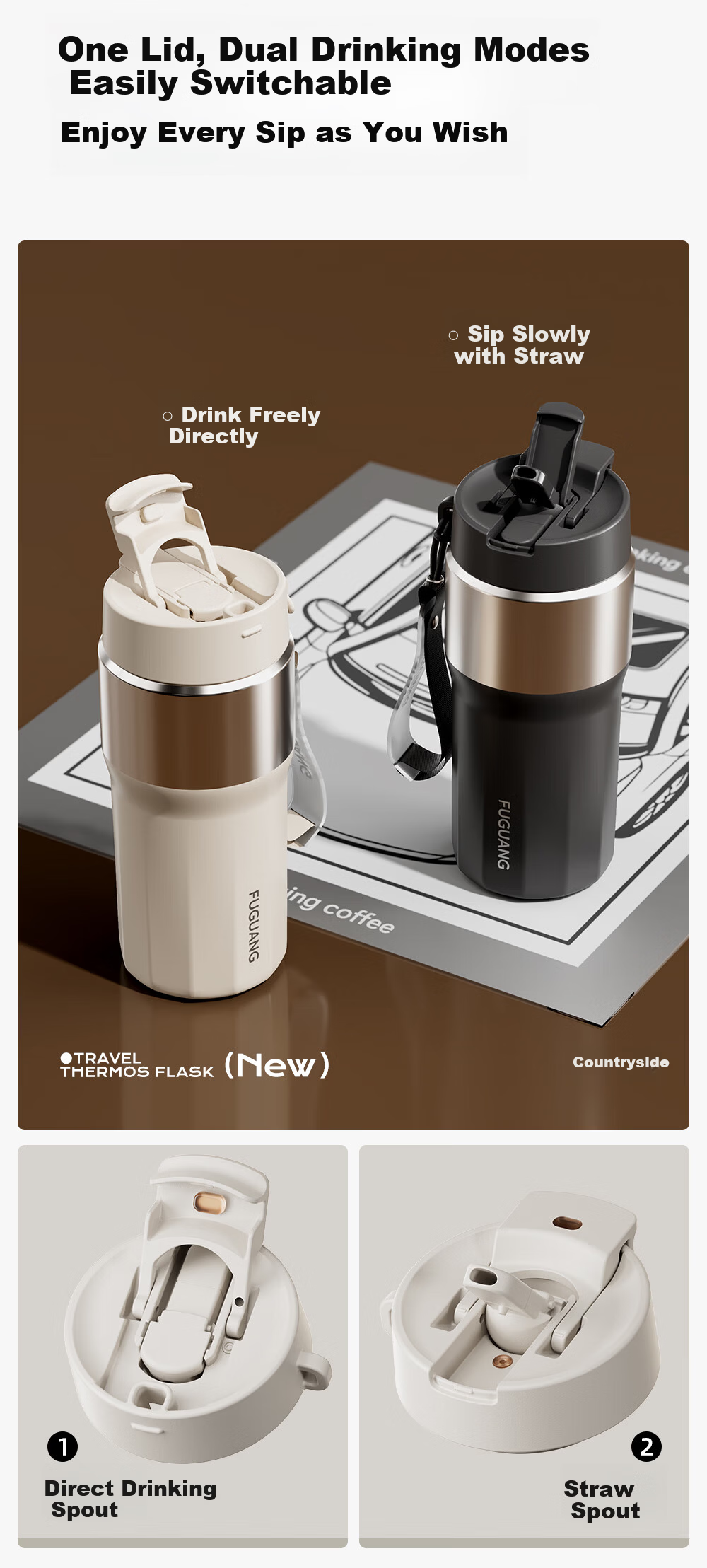 Fuguang Insulated Coffee Mug 316L Stainless Steel Water Bottle with Straw High-Quality Student Birthday Gift Cup for Men and Women 3