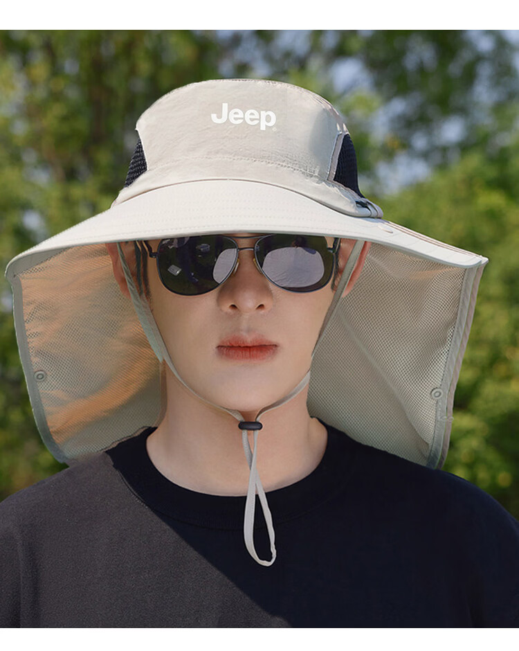 JEEP Men's Sun Protection Hat UV Protection Summer Fisherman Outdoor Hiking Wide Brim Sun Hat 14