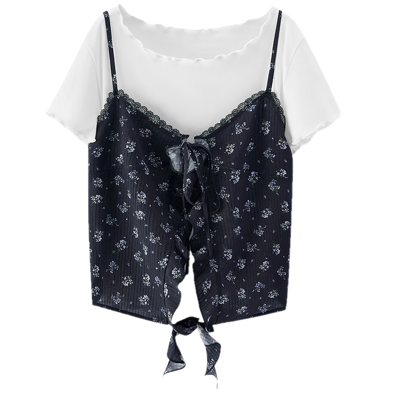 Semir Women's Summer Short Lace T-Shirt Floral Textured Camisole 2026 Vintage Two-Piece Set 109326117004