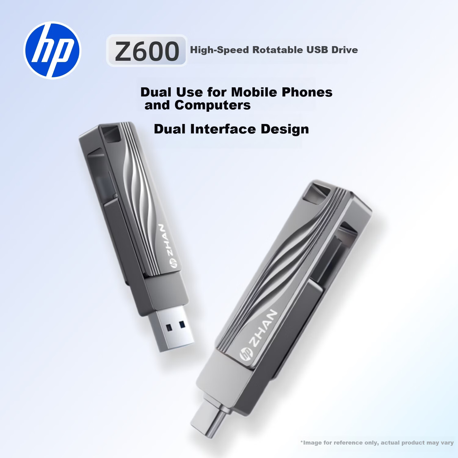 HP Z600 64GB Type-C+USB3.2 High-Speed Dual Interface Metal Rotating Solid-State USB Flash Drive for Phone and Computer