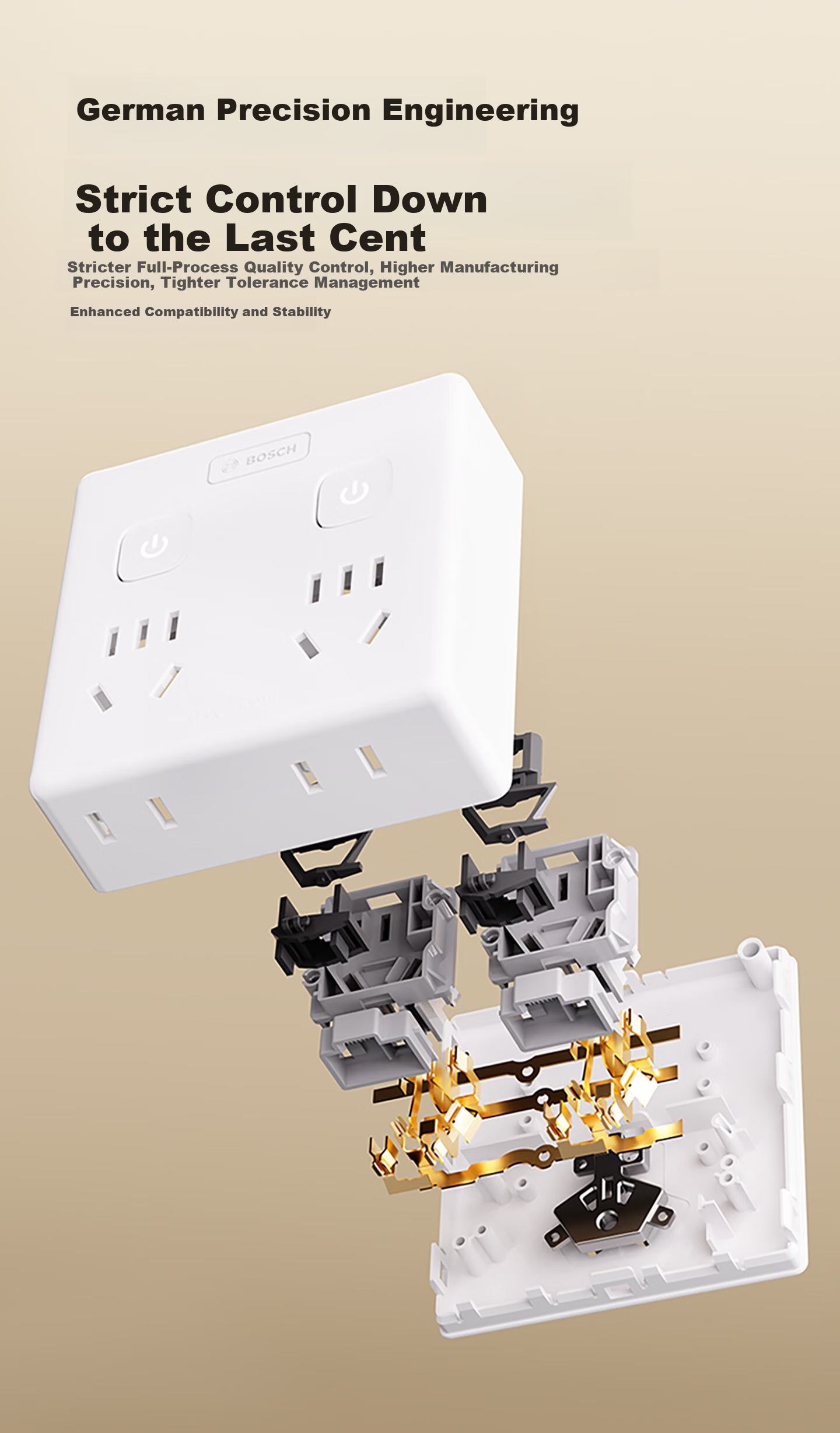 BOSCH Socket Converter Plug Wireless Power Strip USB Multi-Functional Socket/One-to-Multiple Protection Door/Extension Converter [One-to-Six Master Control Switch] PS86-0001 12
