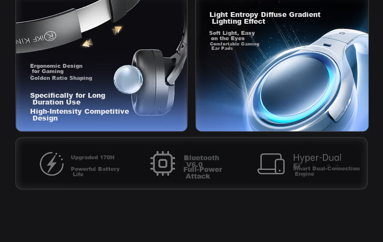 IKF King G Five-Mode Wireless Noise-Cancelling Gaming Headset Over-Ear 2.4G Wired Bluetooth 7.1 Surround Sound LDAC High-Resolution E-Sports Noise-Cancelling Microphone Sky Blue 8