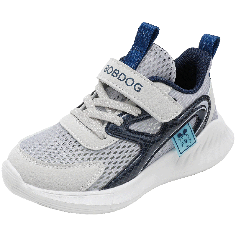 BOBDOG Girls' Summer Single Mesh Running Shoes Children's Sports Casual Shoes 103562028 Light Gray/Navy Blue Size 33