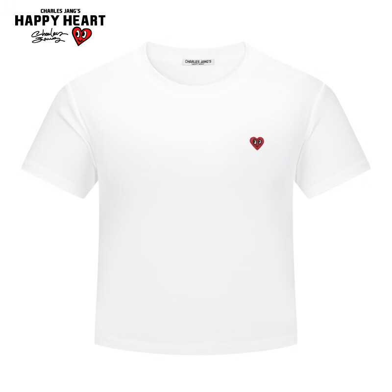 Charles Peach Heart Summer Simple Small Heart Logo Women's Slim Fit Short Sleeve T-Shirt Casual Versatile White F