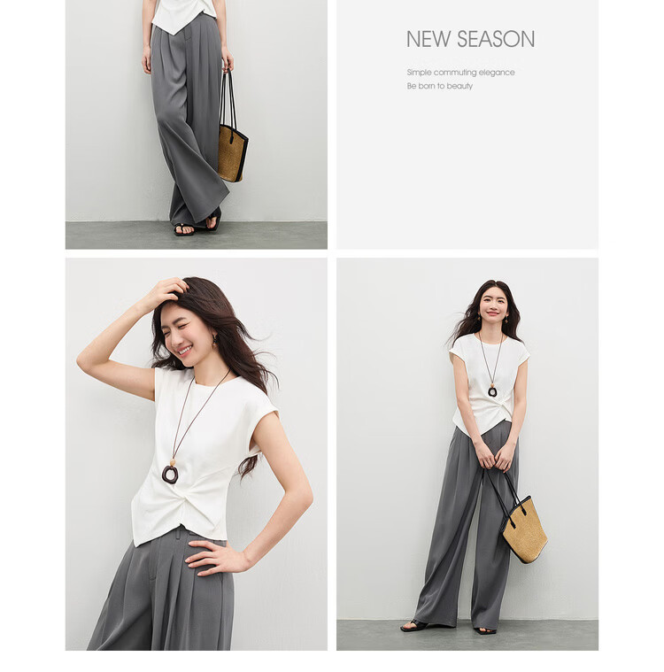 Shangdu Bira Raglan Sleeve Pure Cotton T-Shirt Women Spring Summer Crew Neck Knot Slim Fit Irregular Hem Tailored Casual Top 22