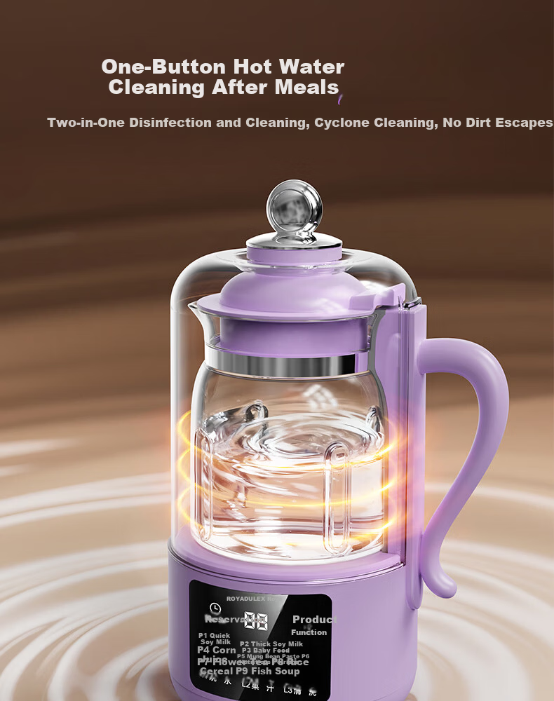 ROYALTY LINE 22-Blade Soundproof Blender Soy Milk Maker 2-4 Person Household Small Food Processor 1L Fully Automatic No-Boil 2025 New Rice Cereal Machine Liquid Food Maker Self-Cleaning Snow White 4