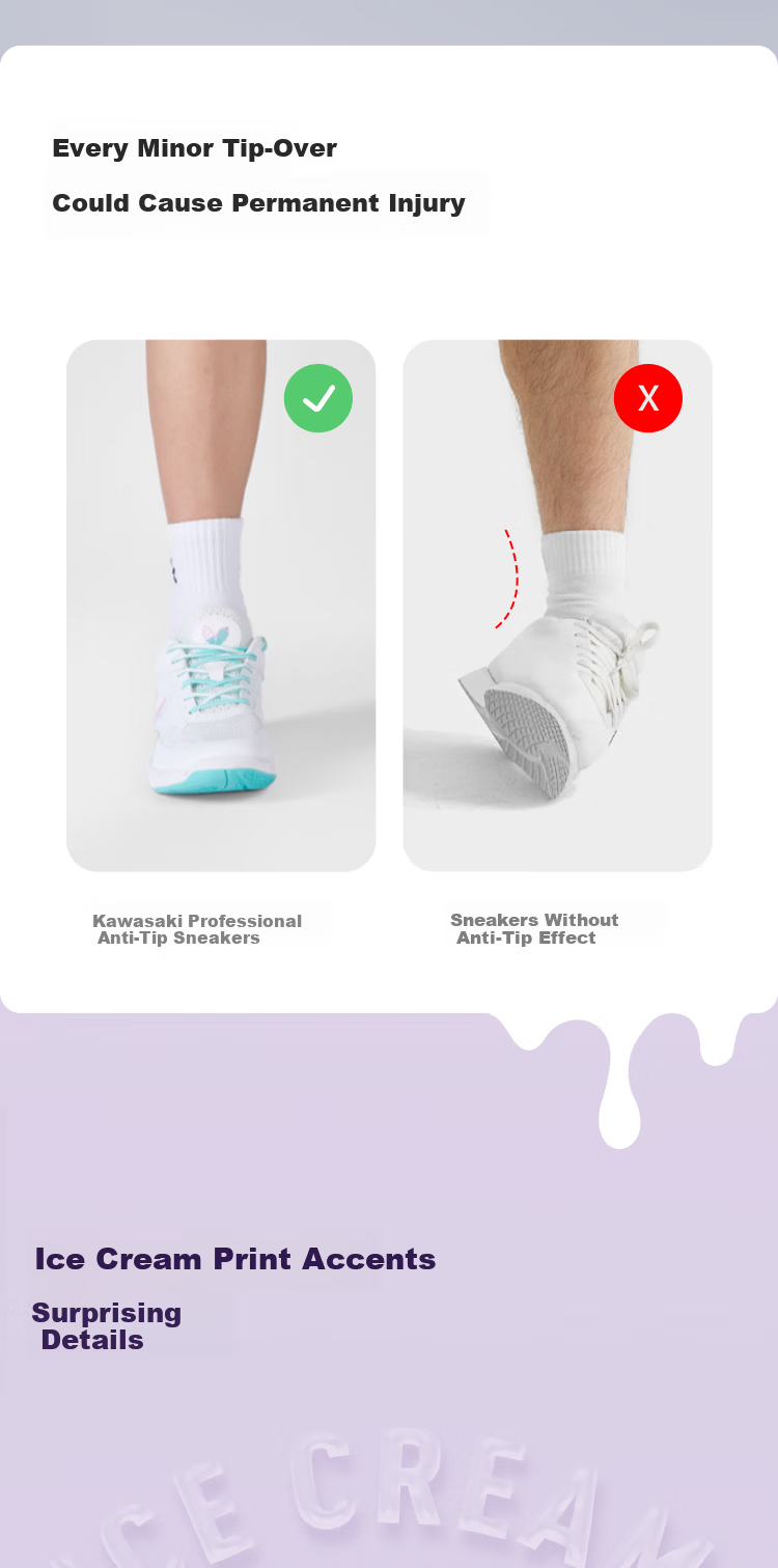 KAWASAKI Kids Badminton Shoes Ice Cream Durable Unisex Sports Shoes C4322 Taro Purple Size 37 8