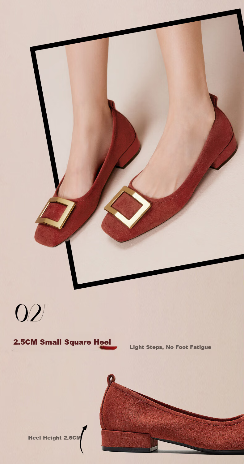 BASTO 26 Spring Simple Fashion Metal Buckle Chunky Heel Square Toe Women's Shoes B0016AQ6 Brown Red 37 8