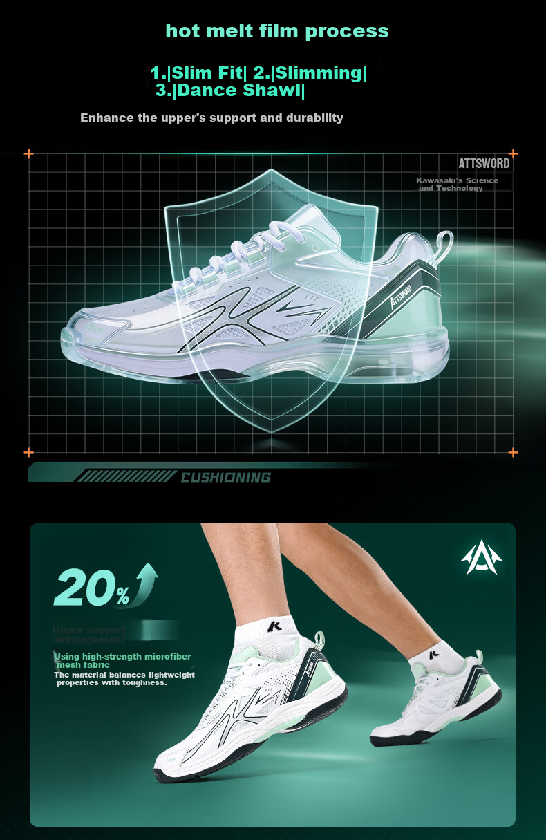 KAWASAKI Unisex Lightweight Professional Badminton Shoes Non-Slip Shock Absorption Training and Competition Sneakers for Students Beginners 7