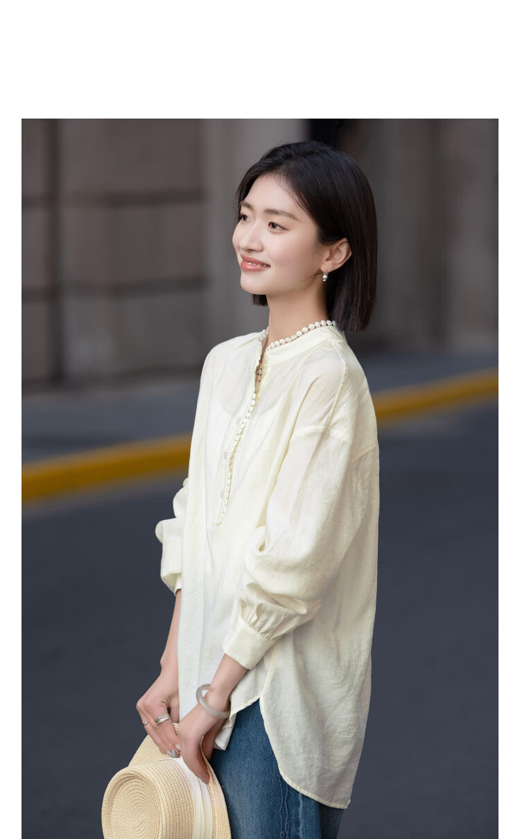Demana [French Sister] Spring Elegant Stand Collar Half Placket Lace Ribbon Loose Slimming Shirt for Women High-End Feel 2