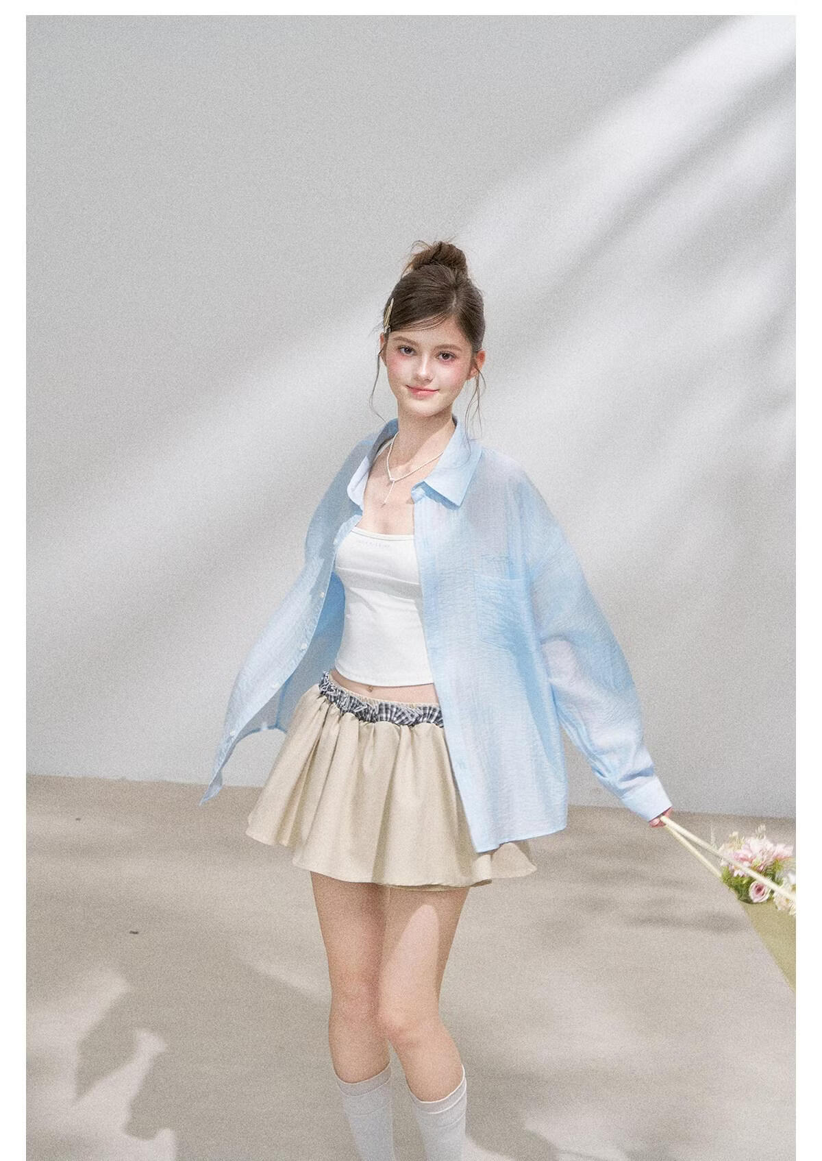 ICH MODE "Spring Light Leisure" Lyocell Sun Protection Long Sleeve Shirt Women Lazy Style Thin Jacket White M 27