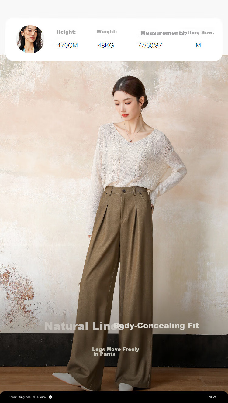 Dme [Smart Commuter] Autumn Intellectual Simple Draped Pleated Straight-Leg Slimming Petite Elegant Women's Casual Pants 3