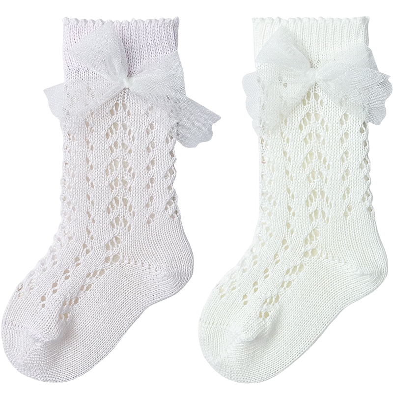 Balabala Baby Socks Summer Mesh Breathable Thin Mid-Calf Socks for Infants and Toddlers Girls Sweet Style Two Pairs Pack
