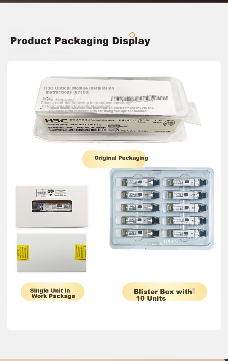 H3C SFP-GE-SX-MM850-D Original Single Pack Gigabit Multimode Dual Fiber Dual Core Optical Module 0.55KM Dual Fiber Module LC Interface 850nm Optical Port Commercial Module 6