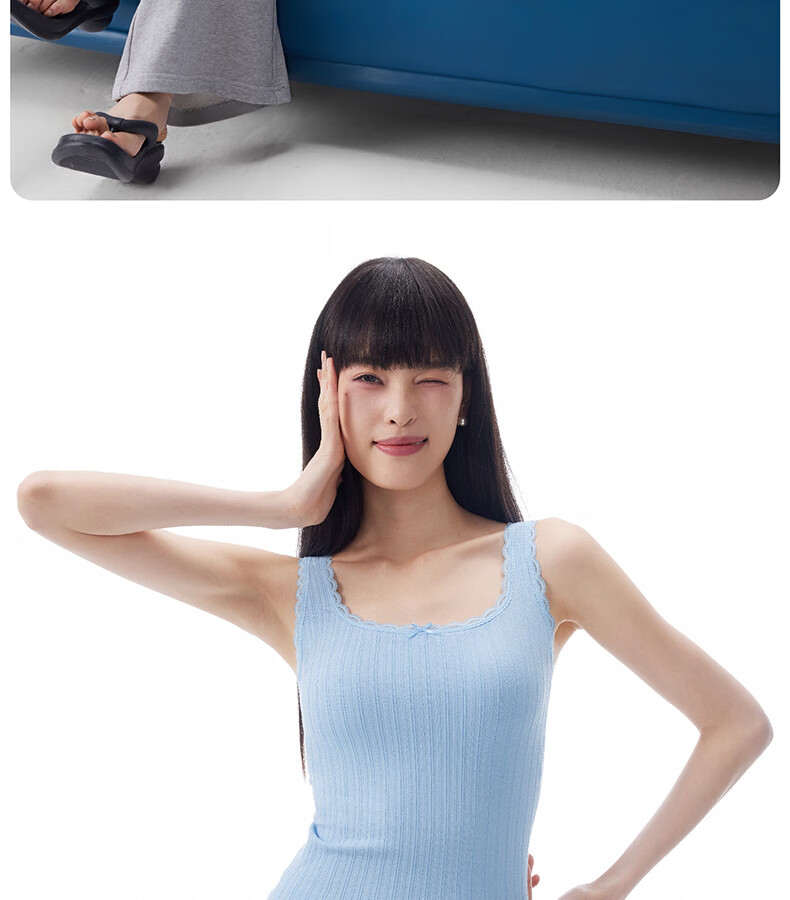 Half Lace Padded Vest Camisole Slim Fit Back Coverage Side Breast Support Bra Integrated Oxygen Blue (Short) M 31
