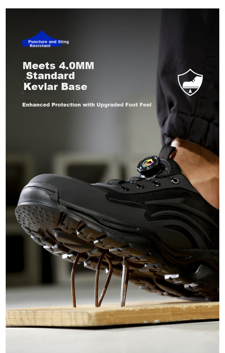BlueOwl Shield Men's Summer Breathable Anti-Smash Steel Toe Anti-Puncture Ultra-Light Work Construction Safety Shoes DL279BK Size 43 8