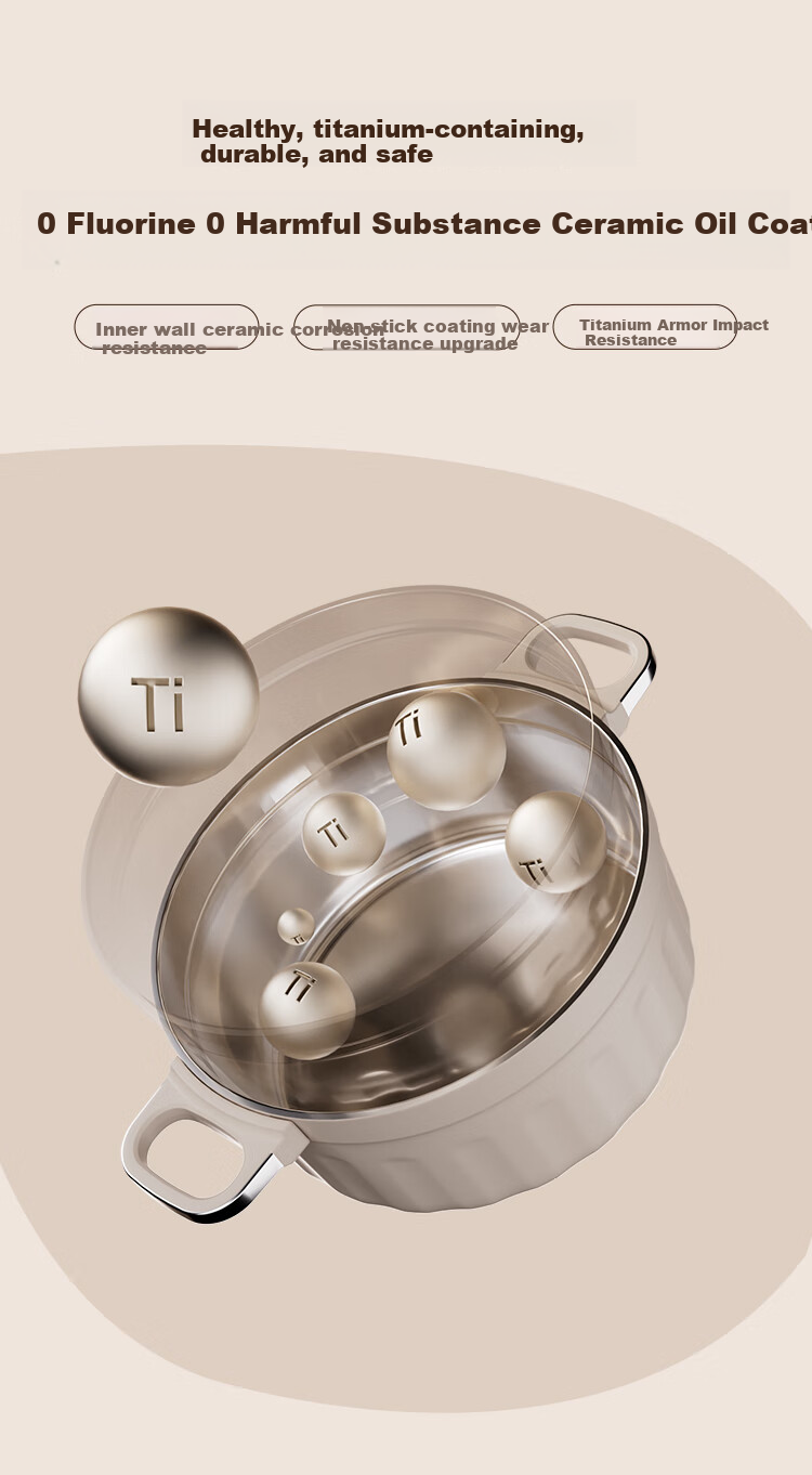 Kalstone N72 Titanium Ceramic Split Electric Cooker Multifunctional Small Electric Pot Hot Pot Dormitory Household Steamer and Cooker Instant Noodle Pot Small Electric Steamer 9