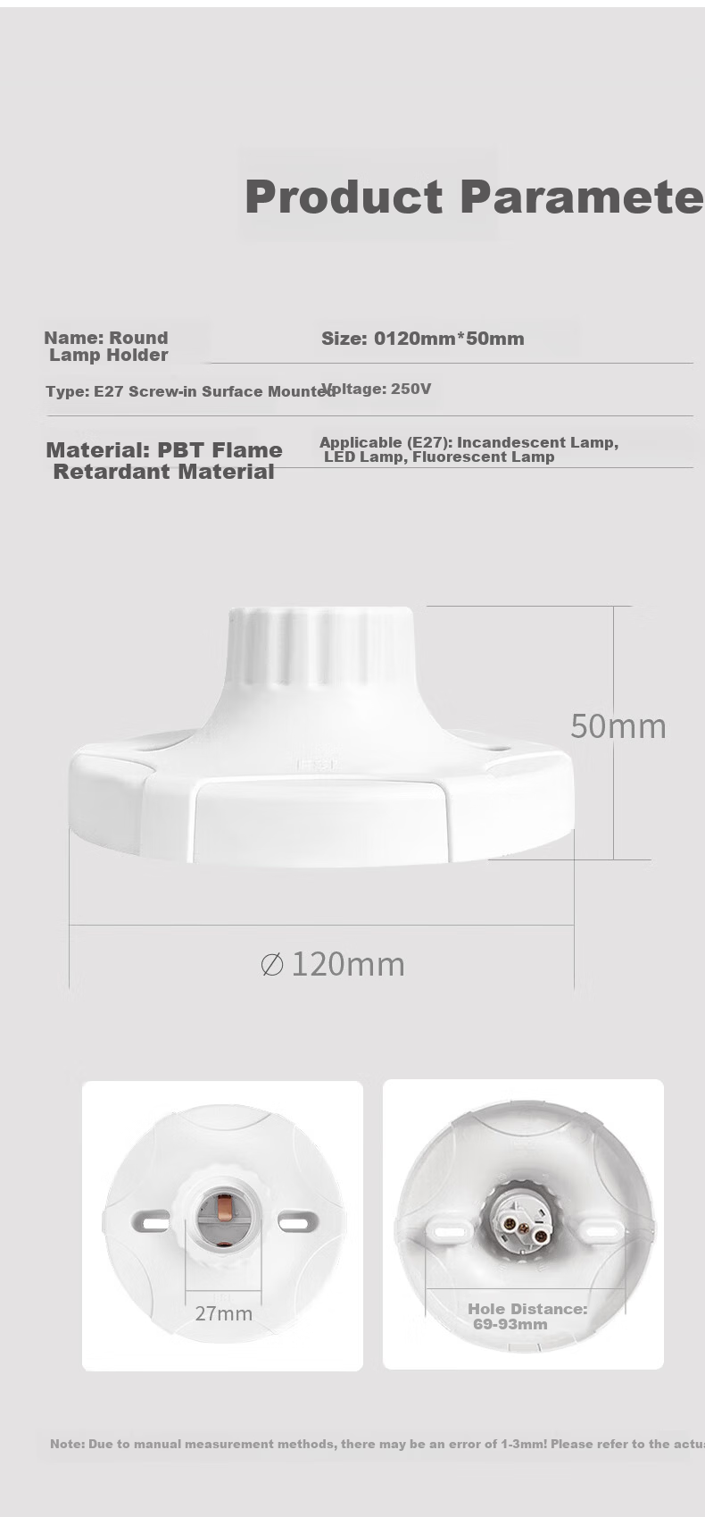 Foshan Lighting (FSL) LED E27 Screw Base Universal Large Round Lamp Holder Factory Property Corridor Socket Wall Mounted Flat Lamp Holder Two-Pack 5
