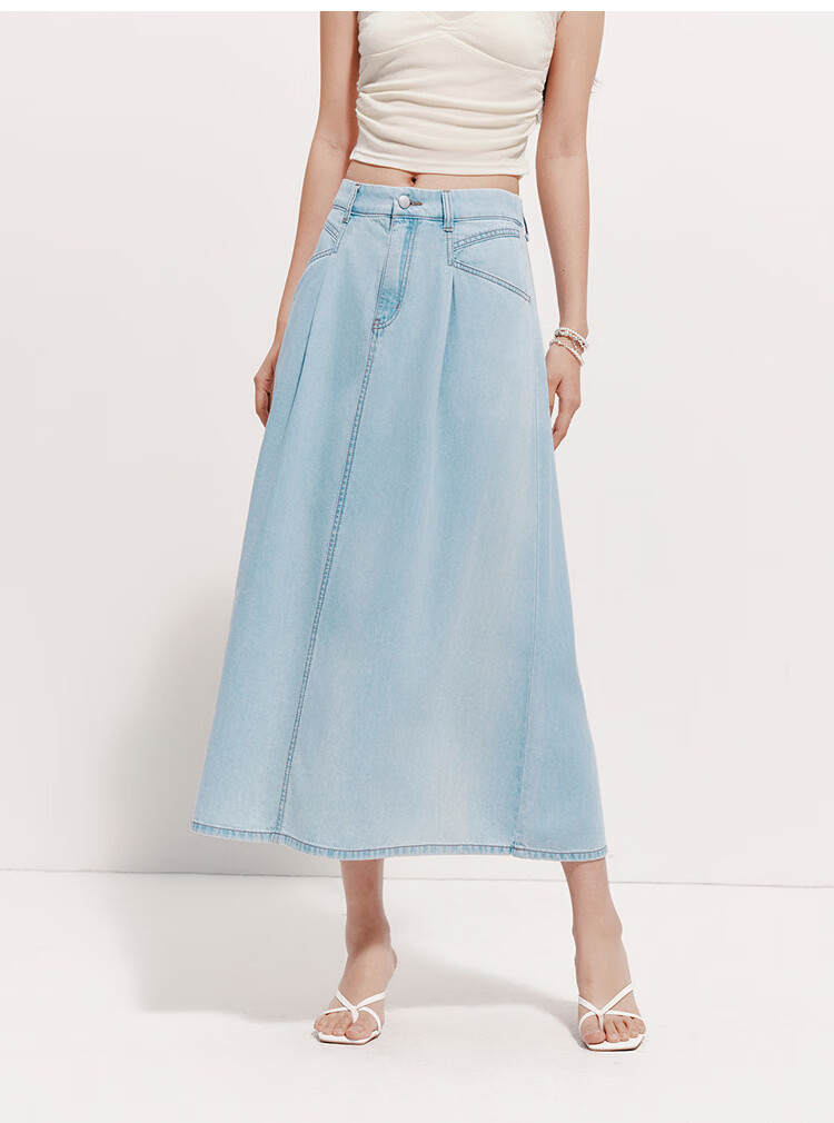 Semir Women's Denim A-Line Pleated Skirt Summer Cool Feeling Slim Fit Long Skirt 2026 Simple Hong Kong Style 109326120002 16