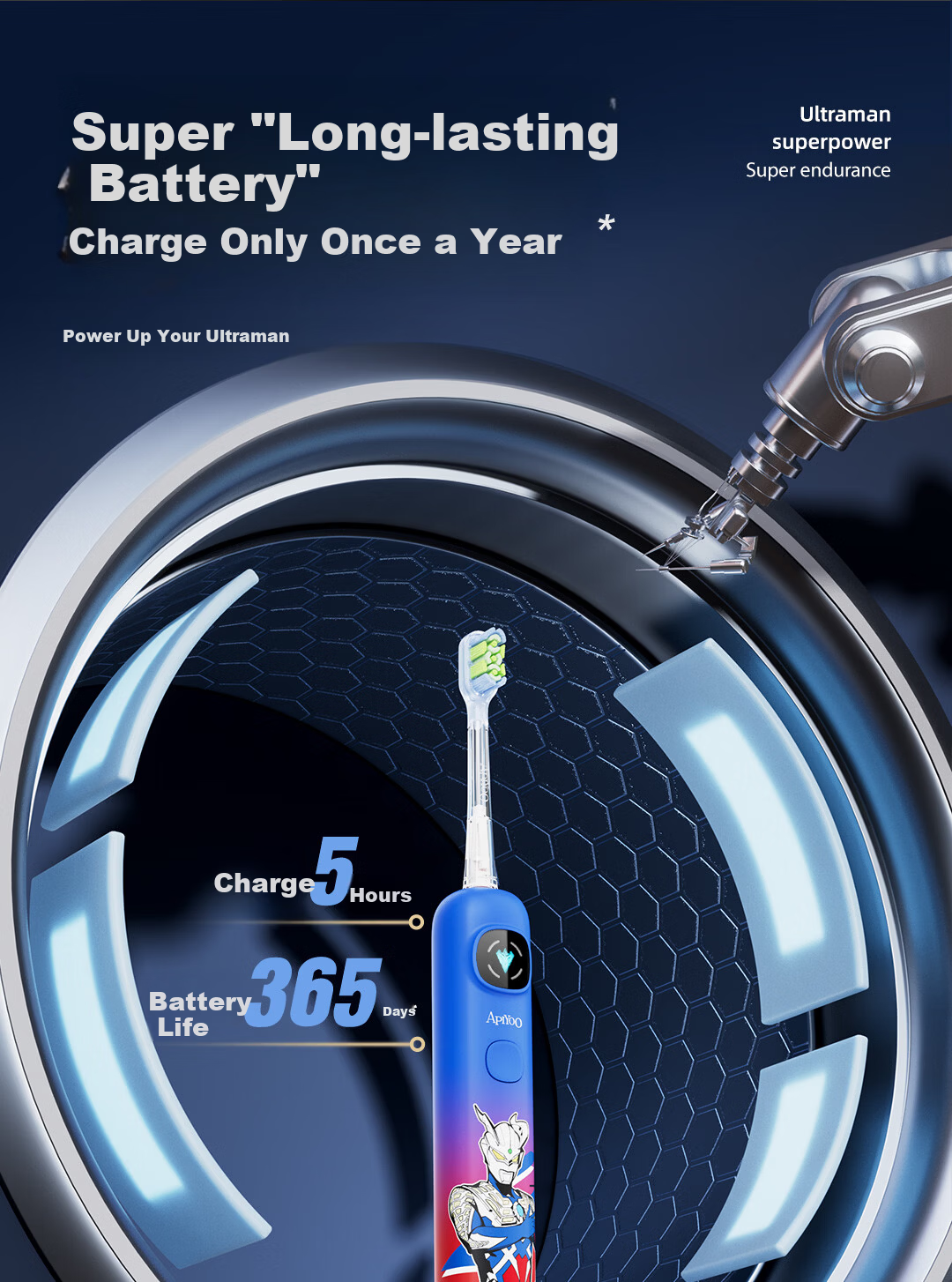ApiYoo A9pro-F Ultraman Children's Electric Toothbrush with Voice, Leak Prevention, Reminder, Soft Bristles And Gum Protection for Boys And Girls Ages 3-6 Student Holiday Birthday Gift 12